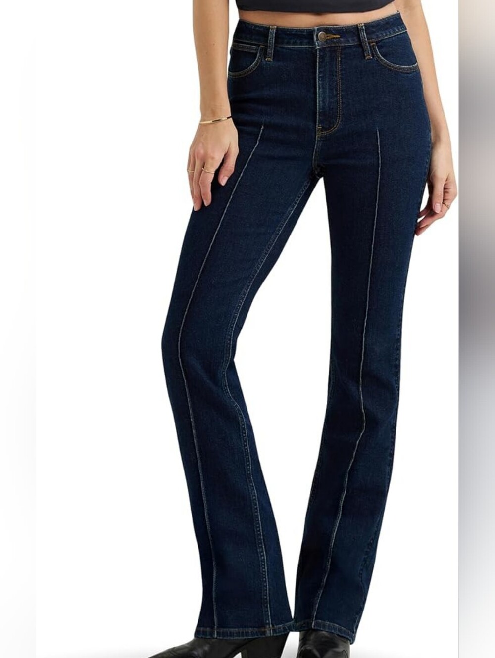 Wrangler Jeans High Rise Bold Boot Cut Pintuck Blue Dark Wash Stretch Denim